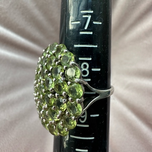 Beautiful Peridot Cluster Sterling Silver Cocktail Ring, Natural Gemstones - Picture 7 of 11